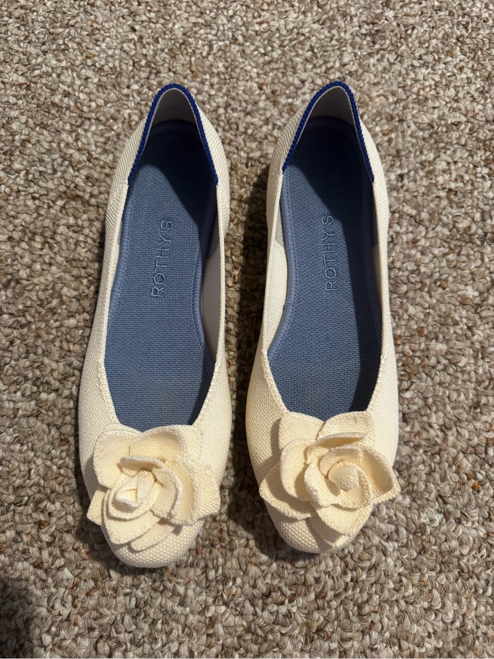 Rothy's Cream Floral Knit Ballet Flats with Blue Insole - Picture 3 of 8